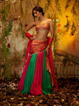 Aayushi Maniar - Draupadi Lehenga with Blouse and Dupatta Pink (Set of 3)