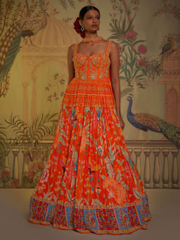 Aayushi Maniar - Tangerine Corset Anarkali Kurta with Dupatta Orange (Set of 2)