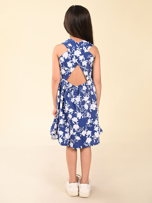 criss cross backless floral flare dress Backless Short Floral Beaded Party Dress