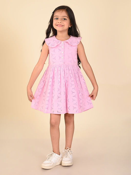 Buy Lilpicks Schiffli Embroidered Peter Pan Collar Fit n Flare Dress Purple  Online