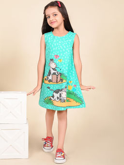 Lilpicks - Cow Printed Sleeveless A-Line Dress Blue