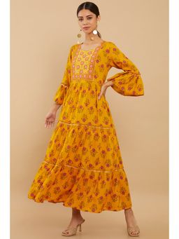 Soch - Women Mustard Rayon Printed Kurta