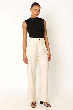Fnocks - Cream Solid Regular Fit Trouser
