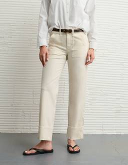 American Eagle - Cream Solid Straight Fit Trouser