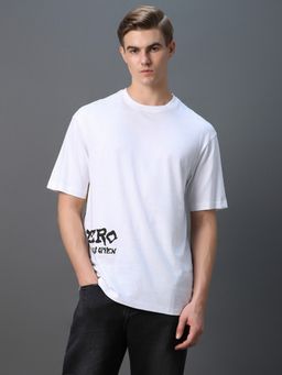 Bewakoof - Men's White Zero Hugs Graphic Printed Oversized T-shirt