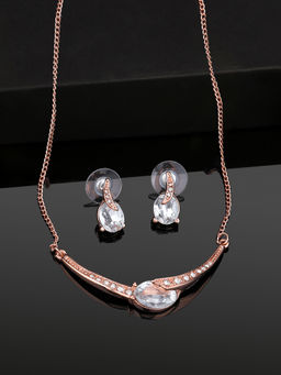 Estele - Rose Gold Plated Magnificent Necklace Set with Crystals for Women