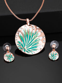 Estele - Rose Gold Plated Classic Drop Designer Necklace Set with Crystals for Women