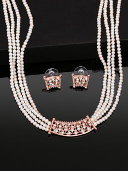 Estele - Rose Gold Plated Sparkling charm Necklace with Multi-color Crystals for Women