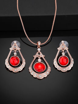 Estele - Rose Gold Plated Gorgeous Drop Necklace Set for Women