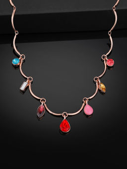 Estele - Rose Gold Plated Sparkling charm Necklace with Multi-color Crystals for Women