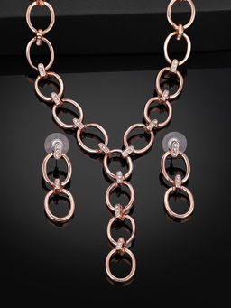 Estele - Rose Gold Plated CZ Elliptical Shaped Necklace Set with Crystals for Women