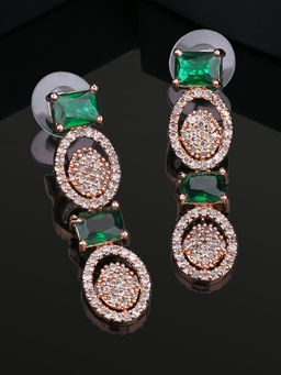 Estele - Rose Gold Plated CZ Splendid Earrings with Green Crystals for Women