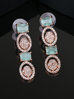Estele - Rose Gold Plated CZ Striking Earrings with Mint Green Crystals for Women