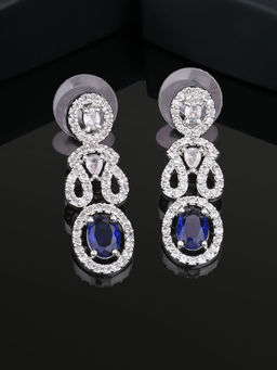 Estele - Rhodium Plated CZ Dazzling Earrings with Blue Crystals for Women