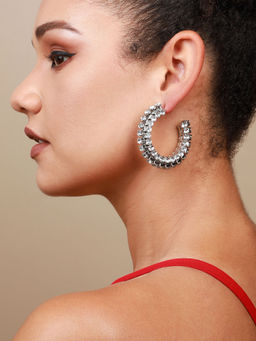 Sohi - Silver-Plated Half Hoop Earrings-Silver