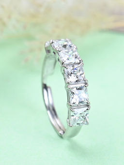 CLARA - 925 Silver Swiss Zircon Square Eternity Finger Ring with Adjustable Band for Women