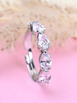 CLARA - 925 Silver Swiss Zircon Pear Eternity Finger Ring with Adjustable Band for Women