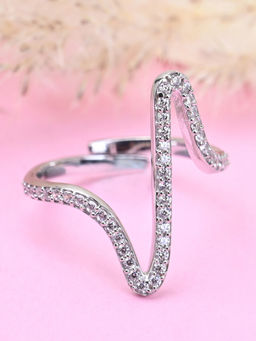 CLARA - 925 Silver Swiss Zircon Heart Beat Finger Ring with Adjustable Band for Women
