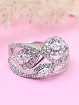 CLARA - 925 Silver Swiss Zircon Cocktail Finger Ring with Adjustable Band for Women & Girls