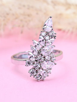 CLARA - 925 Silver Swiss Zircon Long Finger Ring with Adjustable Band for Women & Girls