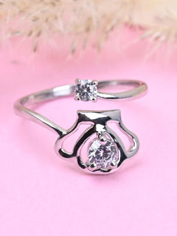 CLARA - 925 Silver Swiss Zircon Crown Finger Ring with Adjustable Band for Women & Girls