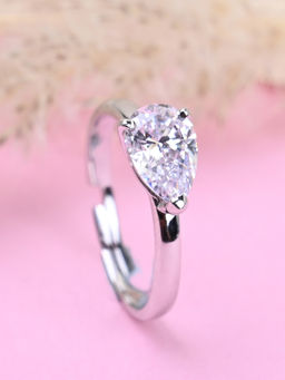 CLARA - 925 Silver Swiss Zircon Pear Classic Finger Ring with Adjustable Band for Women