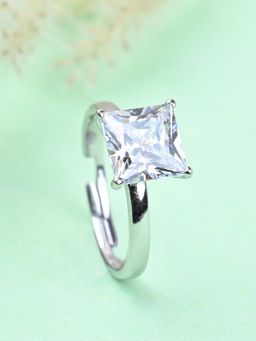 CLARA - 925 Silver Swiss Zircon Princess Solitaire Ring with Adjustable Band for Women