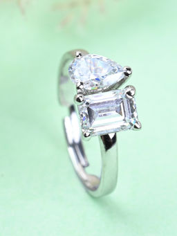 CLARA - 925 Silver Swiss Zircon Twins Finger Ring with Adjustable Band for Women & Girls