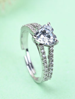 CLARA - 925 Silver Swiss Zircon Proposal Finger Ring with Adjustable Band for Women & Girls
