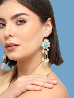 Sohi - Gold Plated Party Designer Stone Drop Earring For Women