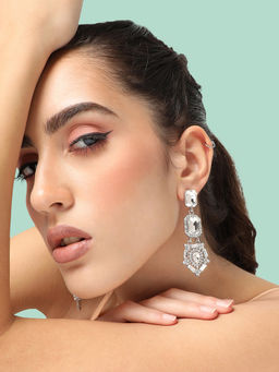 Sohi - Silver Plated Party Designer Stone Drop Earring For Women