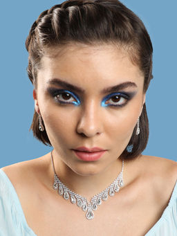 Sohi - Silver Plated Party Designer Stone Necklace and Earring Set For Women