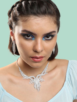 Sohi - Silver Plated Party Designer Stone Necklace and Earring Set For Women