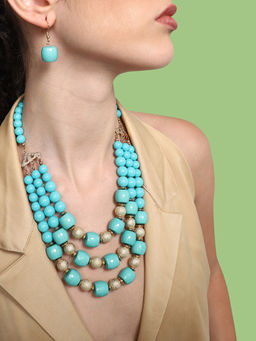 Sohi - Gold Plated Party Designer Stone Necklace and Earring Set For Women