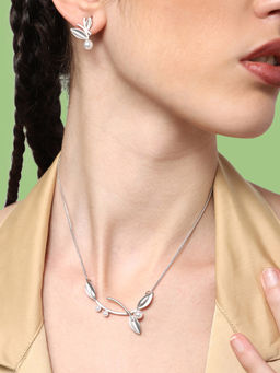 Sohi - Silver Plated Party Designer Stone Necklace and Earring Set For Women