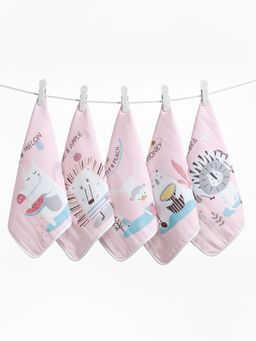 Baby Moo - Mom's Love Pack of 5 Soft Hankies Multipurpose Wash Cloth Muslin Napkin - Peach