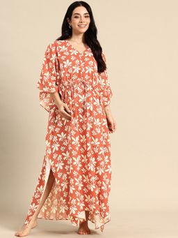 Blush9 Maternity - Rust Cotton Maternity Kaftan Dress