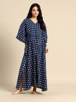 Blush9 Maternity - Blue Cotton Maternity Kaftan Dress