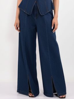 IS.U - Dark Blue High-Wait Denim Slit Pant