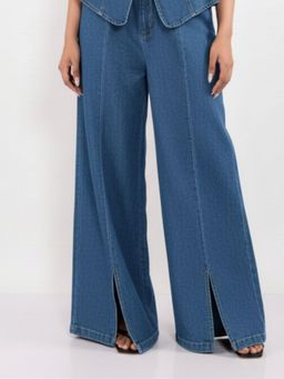 IS.U - Medium Blue High-Wait Denim Slit Pant