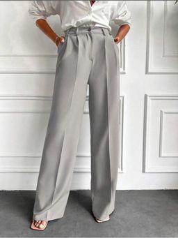BROADSTAR - Women Light Grey Pleated Korean Trouser
