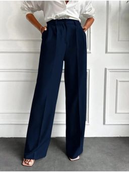BROADSTAR - Women Navy Blue Pleated Korean Trouser