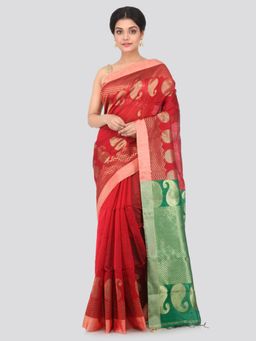 PinkLoom - Women's Cotton Silk Saree With Unstitched Blouse Piece,Maroon