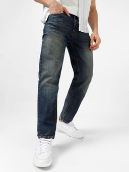 Urbano Fashion - Mens Dark Blue Regular Fit Washed Jeans Stretchable