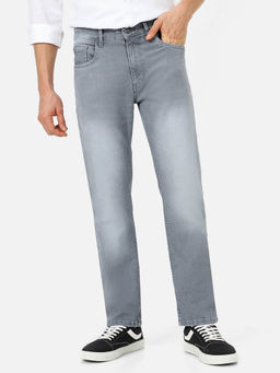 Urbano Fashion - Mens Light Grey Regular Fit Washed Jeans Stretchable
