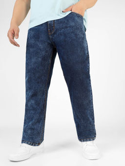 Urbano Plus - Mens Dark Blue Regular Fit Washed Jeans Stretchable
