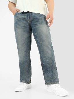 Urbano Plus - Mens Blue Regular Fit Washed Jeans Stretchable