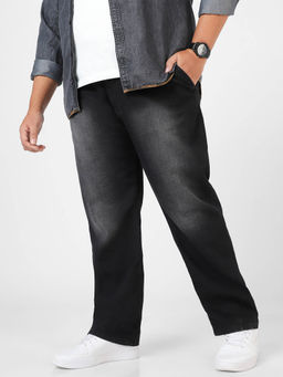 Urbano Plus - Mens Black Regular Fit Washed Jeans Stretchable