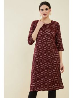 Soch - Maroon Rayon Kurta with Block Printed Patterns
