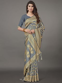 Akhilam - Women Silk Blend Grey Celebrity Saree with Unstitched Blouse